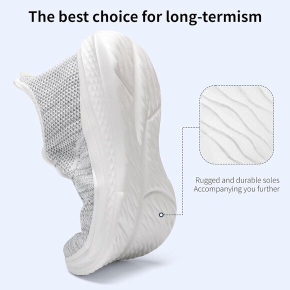 ⚡Men WhiteGrey Fashion Mesh Non Slip Lightweight Workout Breathable Gym Sneakers - Picture 4 of 6